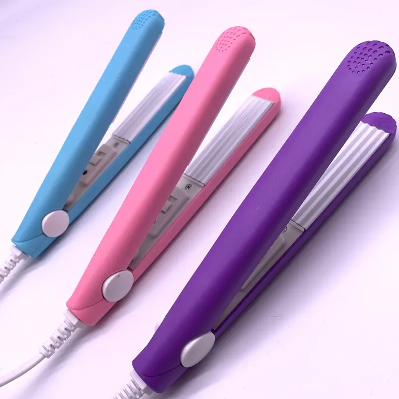 Pink Mini Electric Hair Crimper - Unisex Personal Care Styling Tool with Corrugated Plates for Creating Waves, Volume Curls