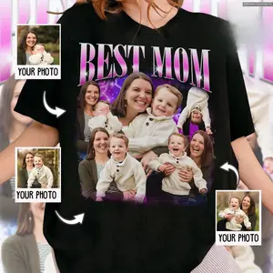Custom Photo Bootleg Shirt For Mom, Mothers Day Gifts, Personalized Mommy Portrait Shirt, Best Mama Ever, Present For Her , Special Gift Shirt