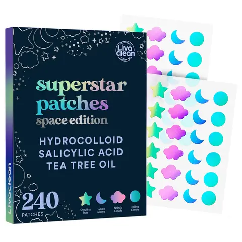 LivaClean Space Edition Holographic Pimple Patch - 240 Count Non-Toxic Hydrocolloid Acne Spot Treatment with Salicylic Acid, Tea Tree Oil for Pore, Redness Relief, Soothing Blemish Care on All Skin Types