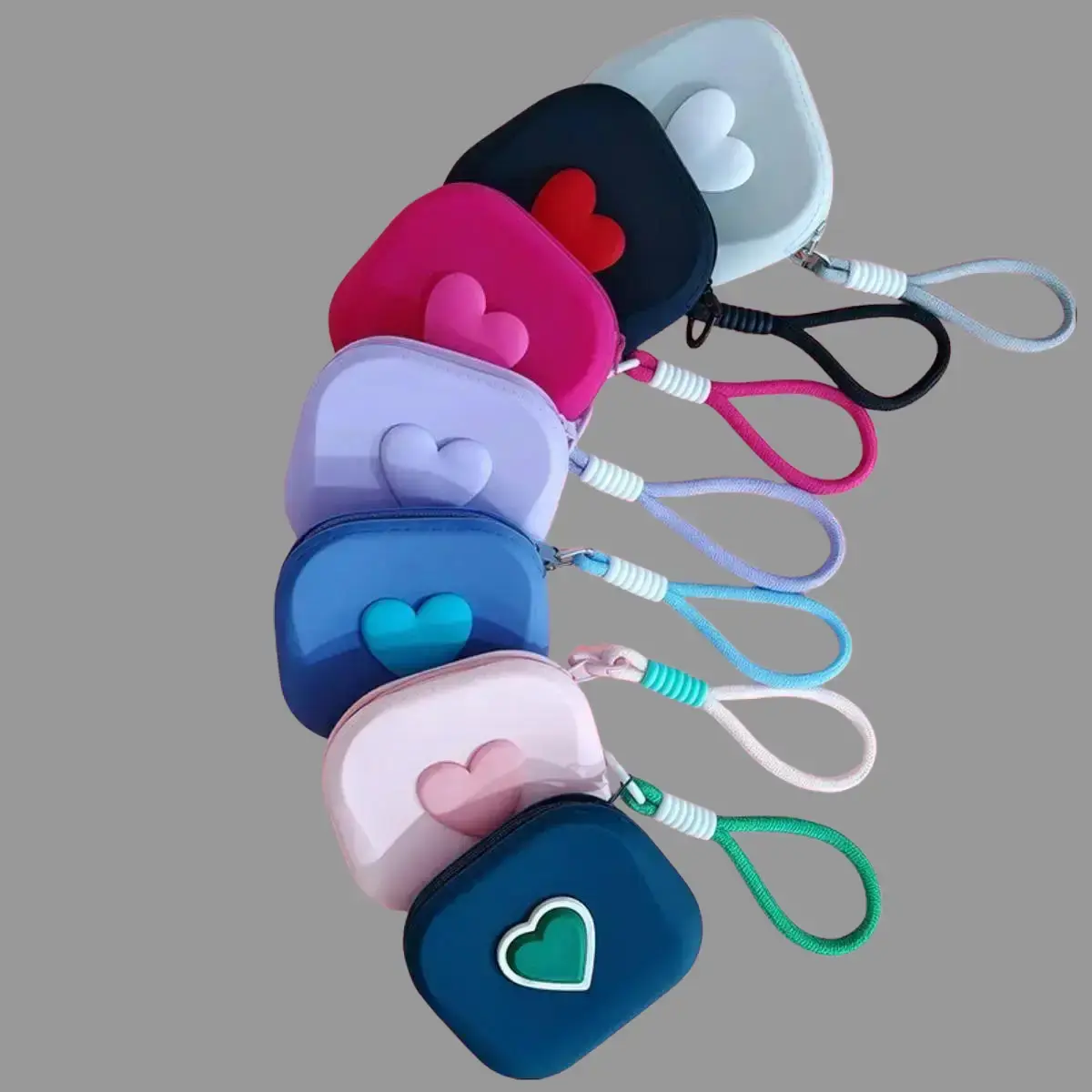 Cute Square Heart Silicone Mini Storage Pouch With Hand Strap, Portable Multifunctional Organizer For Wireless Earbuds, Coins, Keys And Small Cards For Daily Outdoor Use