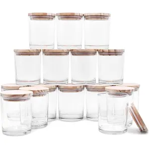 16 Pcs 7 OZ Thick Clear Empty Jars with Wood Lids for Candle Making Sample Container