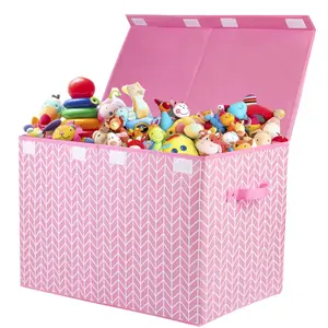Large Toy Storage Box Chest for Girls Kids, Sturdy Toy Box Bin Organizer Baskets with Lid for Living Room, Nursery, Closet, Bedroom, Playroom 25"x13" x16" (Pink)