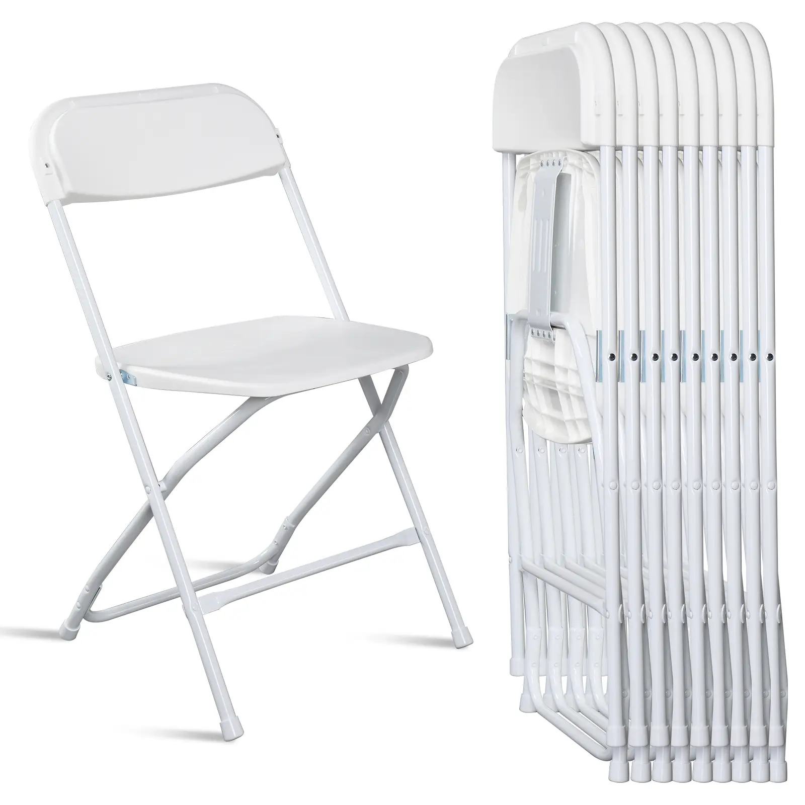 Folding Chairs, White & Black, Steel Frame, 350lb Capacity, Available in 4/6/10 packs for indoor/outdoor events, weddings, parties, gathering