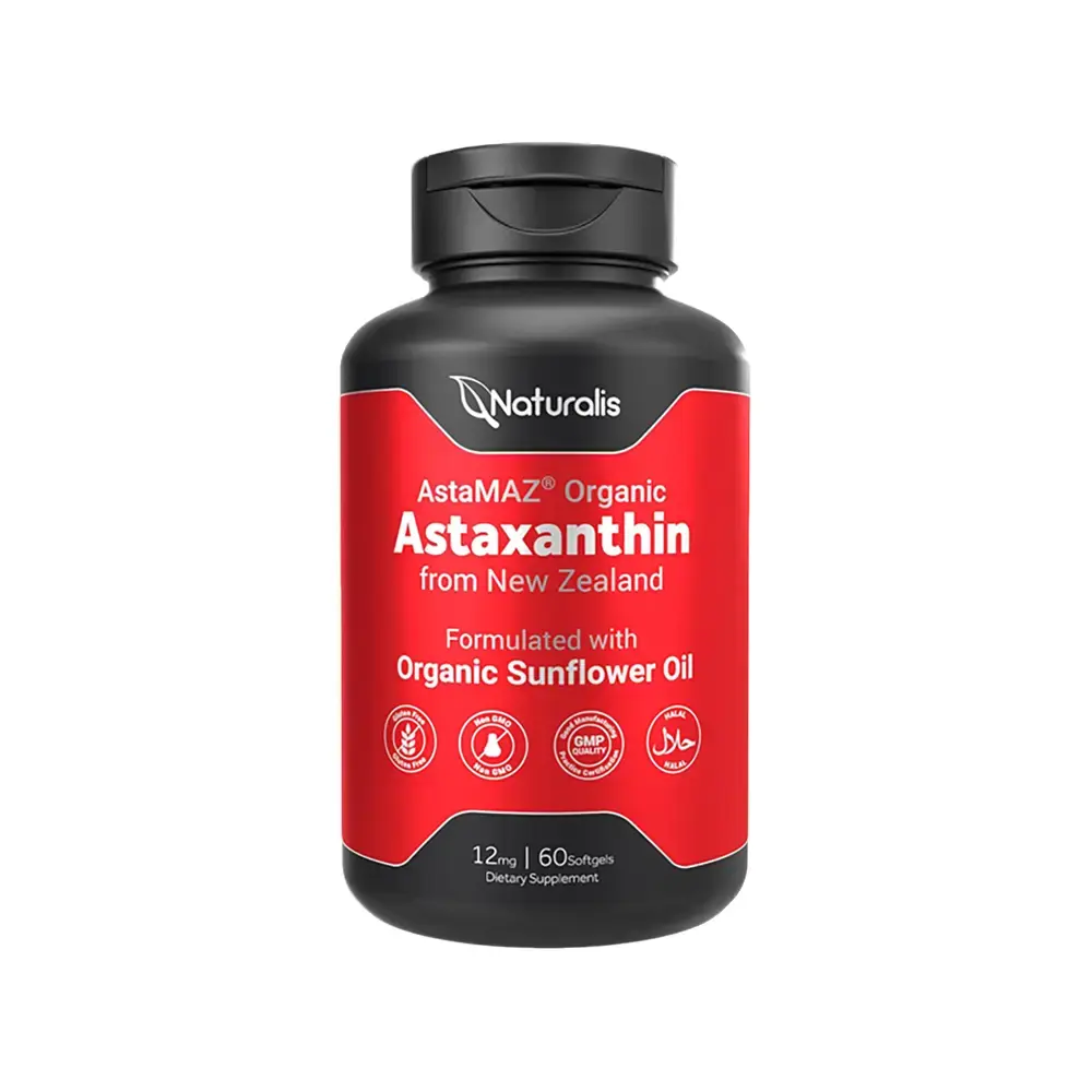 Naturalis New Zealand Astaxanthin (12mg) | Enhanced with Natural Vitamin E | Non-GMO, Soy & Gluten Free | 60/120 Softgels Healthcare Supplement
