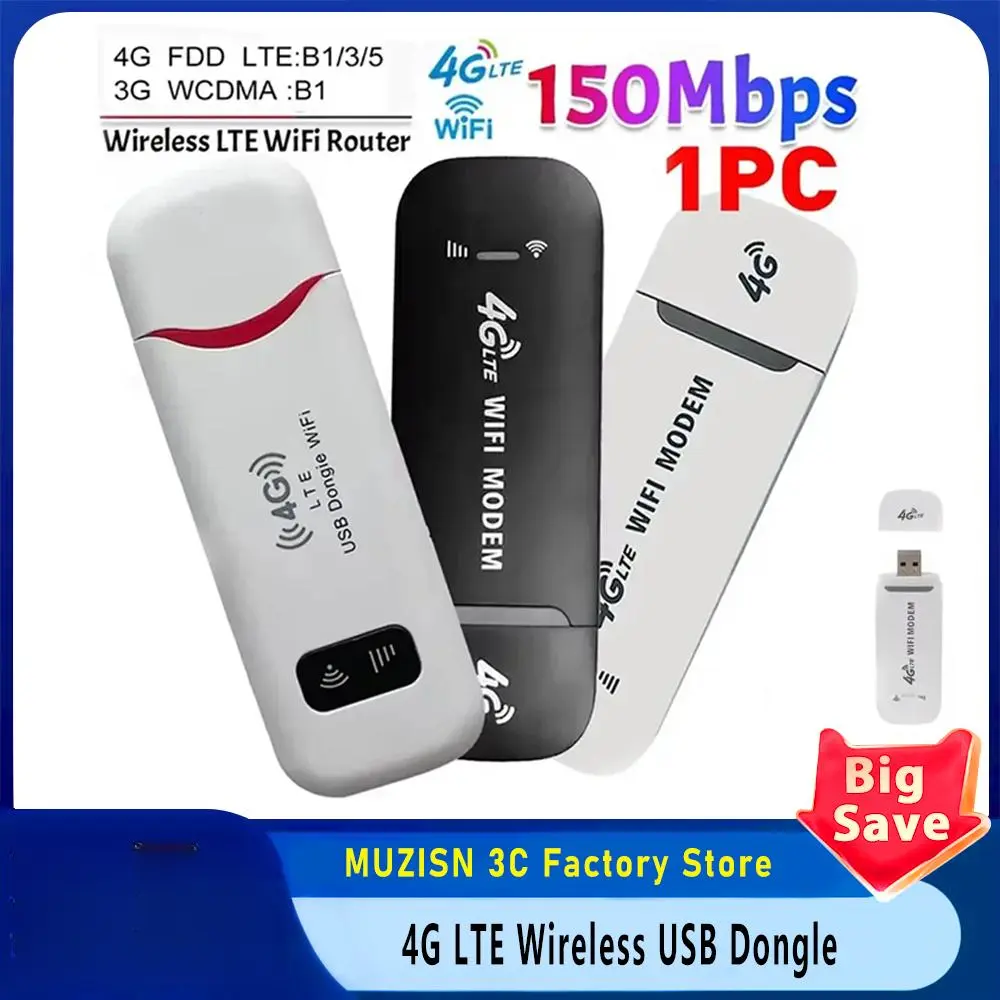 Portable 4G LTE WiFi Router (Black, B1/B3/5), USB Plug-and-Play Device with USB Port, Stable Easy Connection for Phone & PC Hotspot, Supports Up to 10 Users, Micro SIM Card Compatible