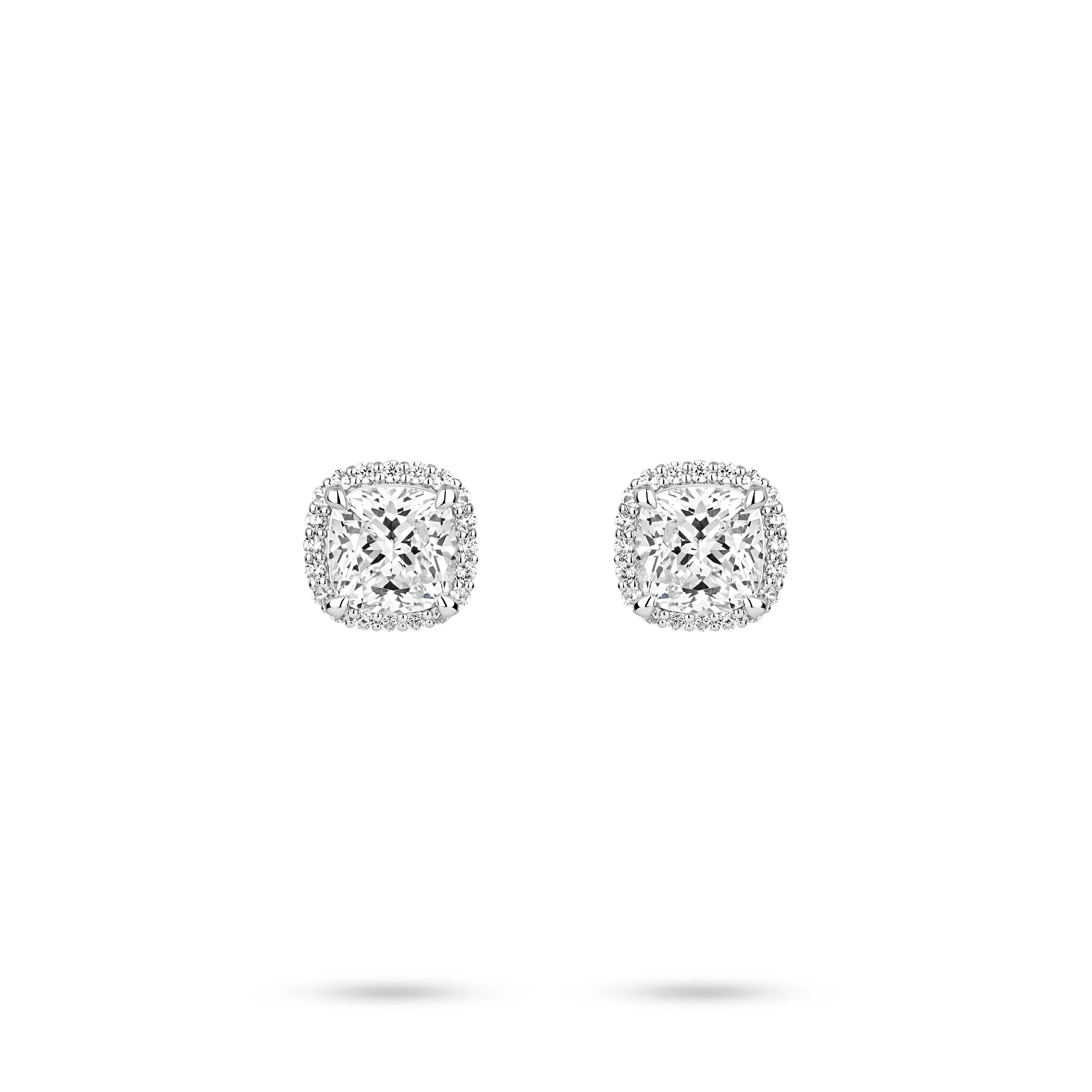 VAMERAY #4904 4 Carat In Each Halo Cushion Cut Accent Prong-Set Stud Earrings