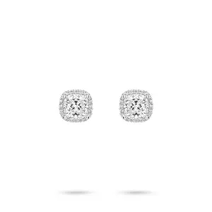 VAMERAY #4904 4 Carat In Each Halo Cushion Cut Accent Prong-Set Stud Earrings