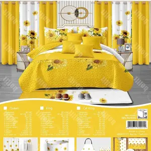 Sunflower Bed Spread 14 Pcs King Size - Yellow and Black Floral Design Set of Assorted Colors for Bedroom Decor