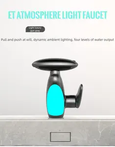 Large LED Light Basin Faucet Temperature Sensitive 4 Modes Outlet Hot Cold Water Sink Mixer Wash Tap Single Hole for Bathroom No Warranty Metal Construction Dynamic Ambient Lighting