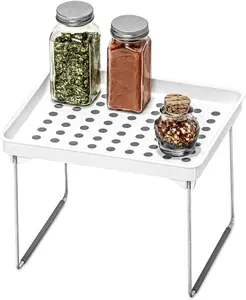 Madesmart Small Stacking Shelf, Organizer for Spices, Make-Up, Bottles & Jars, Collapsible Legs for Cabinet or Counter Storage, White madesmart