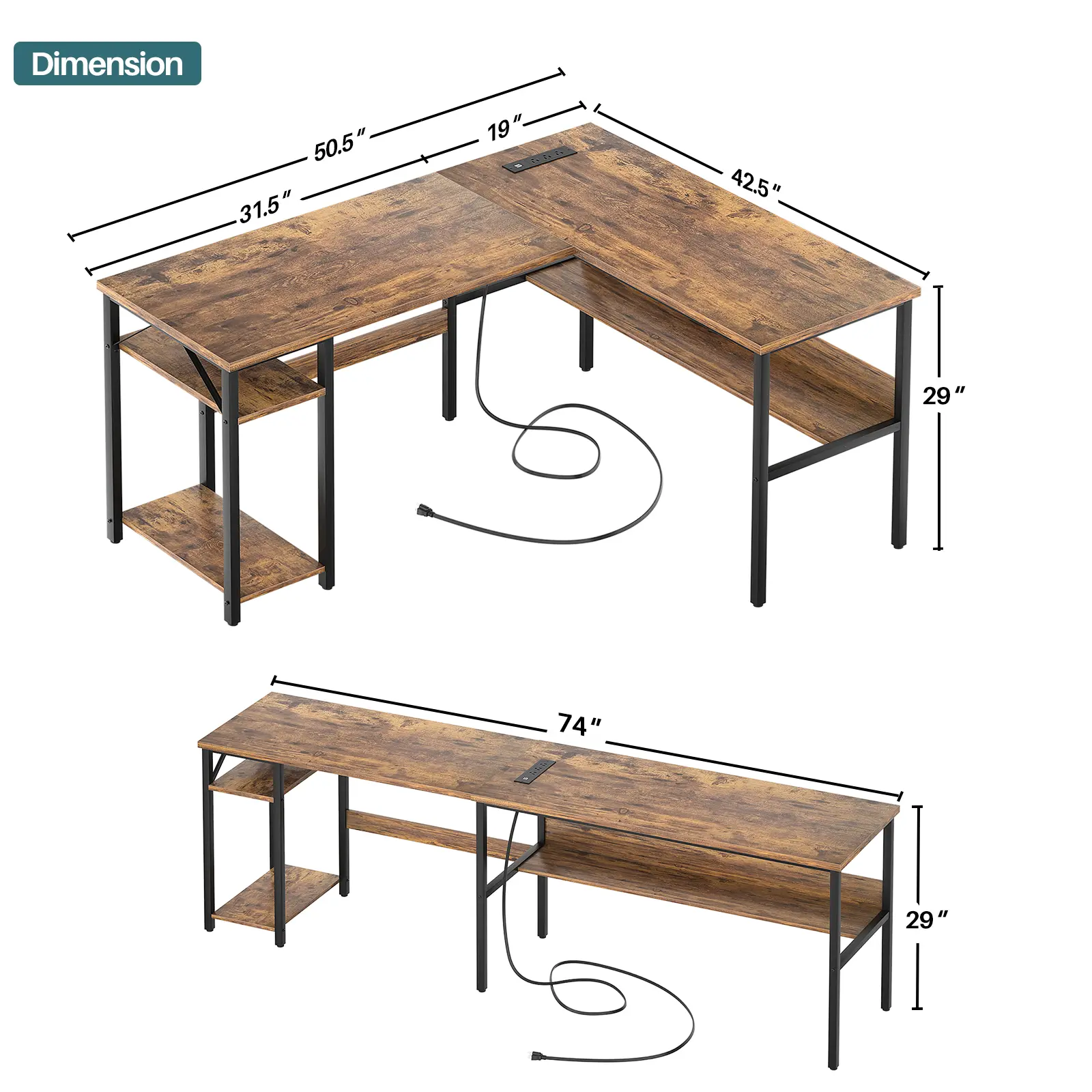 Basic Version(No led& hutch)-Rustic Brown