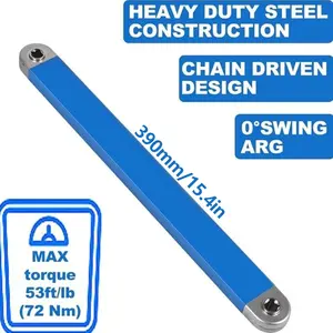 Heavy Duty Steel Construction Chain Driven Design 390mm/15.4in 0° Swing ARG Offset Extension Wrench with 1/2", 1/4" & 3/8" Adapters for Small Places