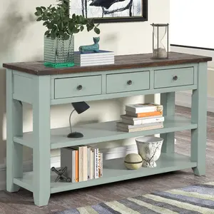 48'' Console Table Sideboard Solid Pine Wood Top Modern Entryway Sofa Side Table with 3 Storage Drawers and 2 Shelves.Easy to Assemble