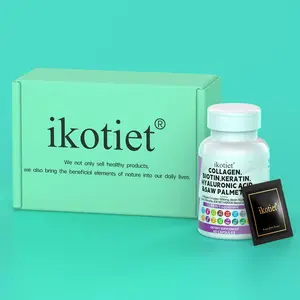 IKOTIET Dietary Supplement - Collagen, Biotin, Keratin, Saw Palmetto, Hyaluronic Acid, Vitamin E, Folic Acid, Pumpkin Seed Extract, MSM - DHT Blockers for Hair Care (Anti-Hair Loss), Skin Care, Nails - 60 Tablets + 1 Trial Pack, Natural Beauty Capsules, H