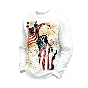 Men's Patriotic Liberty Statue American Flag Print Crewneck Sweatshirt