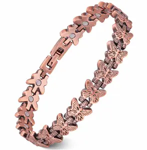 ARKENIA Copper Bracelets for Women,99.99% Pure Copper Magnetic Bracelets with 3500 Gauss Neodymium Magnets with Adjustable Free Sizing Tool , Butterfly Pattern