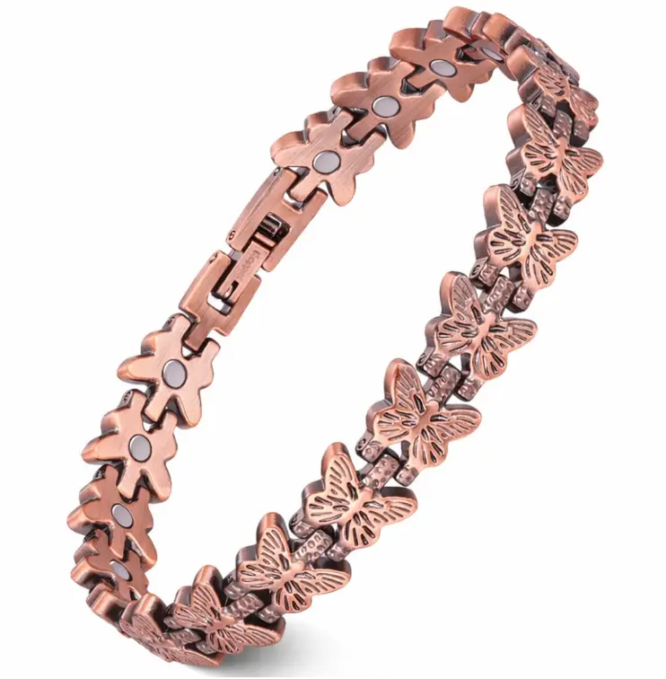 99.99% Pure Copper Magnetic Bracelet for Women, Stylish Butterfly Motif with 3500 Gauss Magnets, Adjustable with Sizing Tool, Adjustable Size