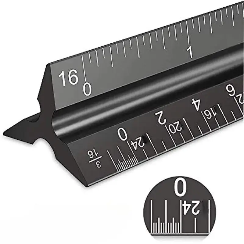 12 Inch Aluminum Architect Scale, Professional Drawing Scale, Triangular Scale, Hand Measuring Tool for Home & Office & School, Teaching Supplies, Classroom Supplies, Student Essentials