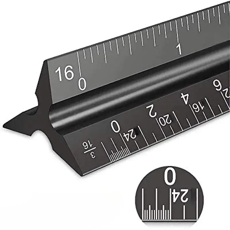 12 Inch Aluminum Architect Scale, Professional Drawing Scale, Triangular Scale, Hand Measuring Tool for Home & Office & School