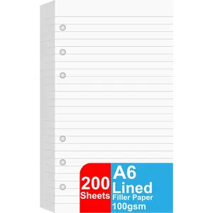 (2 Pack) A6 Lined Refill Paper, 200 Sheets/400 Pages Loose Leaf Paper for Filofax Personal Binders, 6 Holes Punched, 100Gsm Ruled White Pages, 3.75'' X 6.75'' Getvow