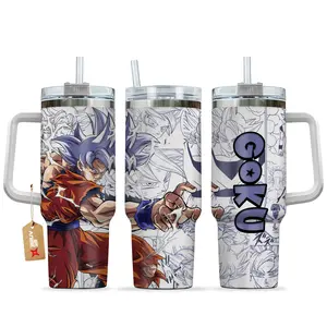 WeXAnime G0ku DBZ 40oz  Stainless Steel Handle Tumbler Double-Wall Vacuum Insulated Cups, Anime-Inspired Washable Travel Mug with Lid, Otaku Gift