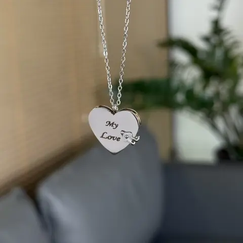 My Love Book Necklace - Heart Pendant with Engraved Text, Perfect Gift for Loved Ones