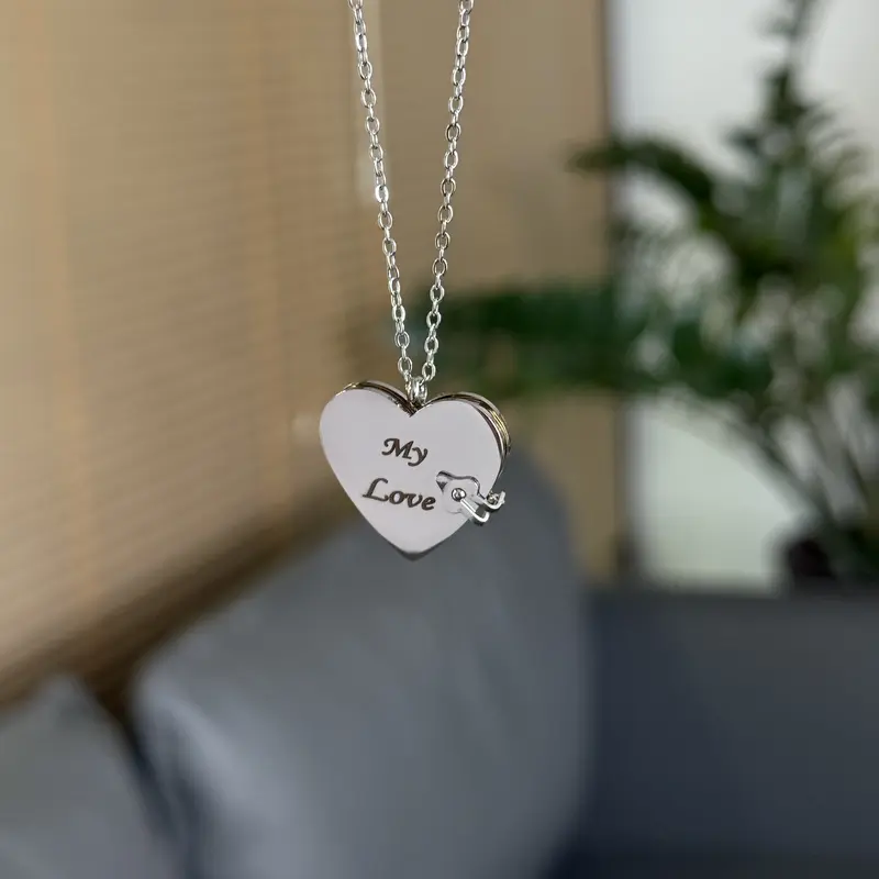 My Love Book Necklace - Heart Pendant with Engraved Text, Perfect Gift for Loved Ones