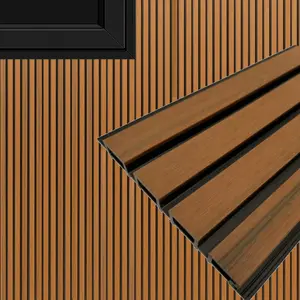 Teak A1 & Black Composite Siding Slat Panels for Exterior Outdoor Walls