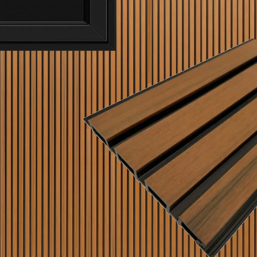 Teak A1 & Black Composite Siding Slat Panels for Exterior Outdoor Walls