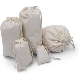 100Pcs 3 x 5 Inches Premium Cotton Muslin Double Drawstring Reusable Bags, Natural Bulk Produce Jewelry Pouch for Gift Party Wedding Home Storage