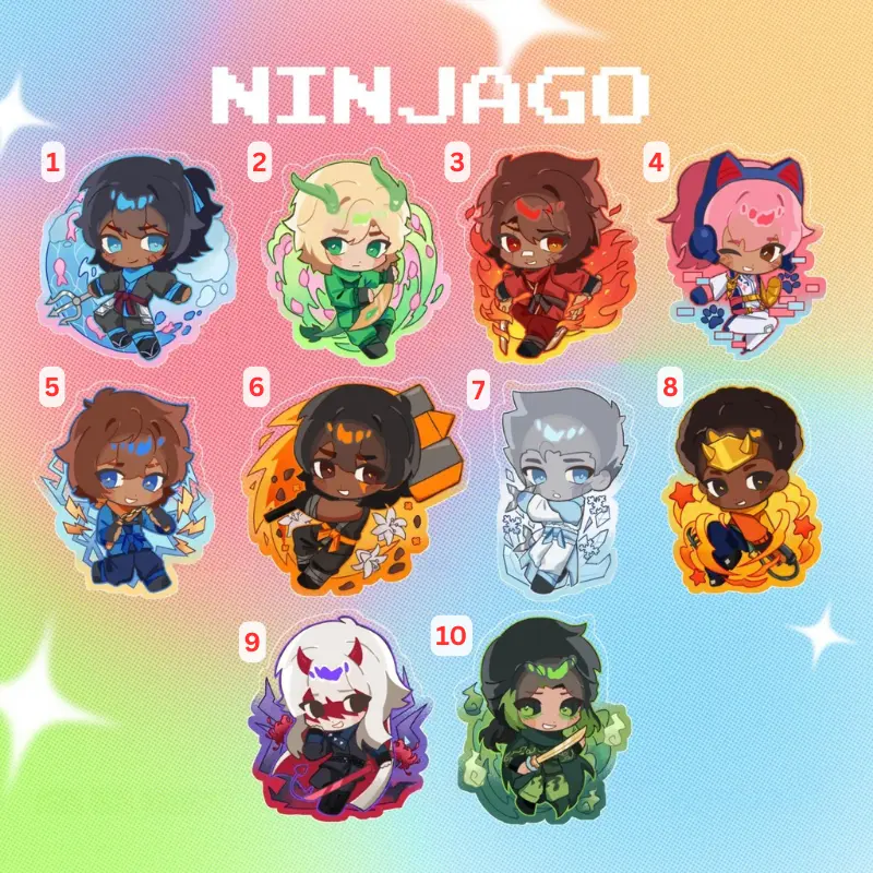 Ninjago Keychain, ninjago acrylic charms, lloyd, kai, nya, cole, jay, zane, morro, harumi, arin, sora ninjago cute keychain for bag, key, gift