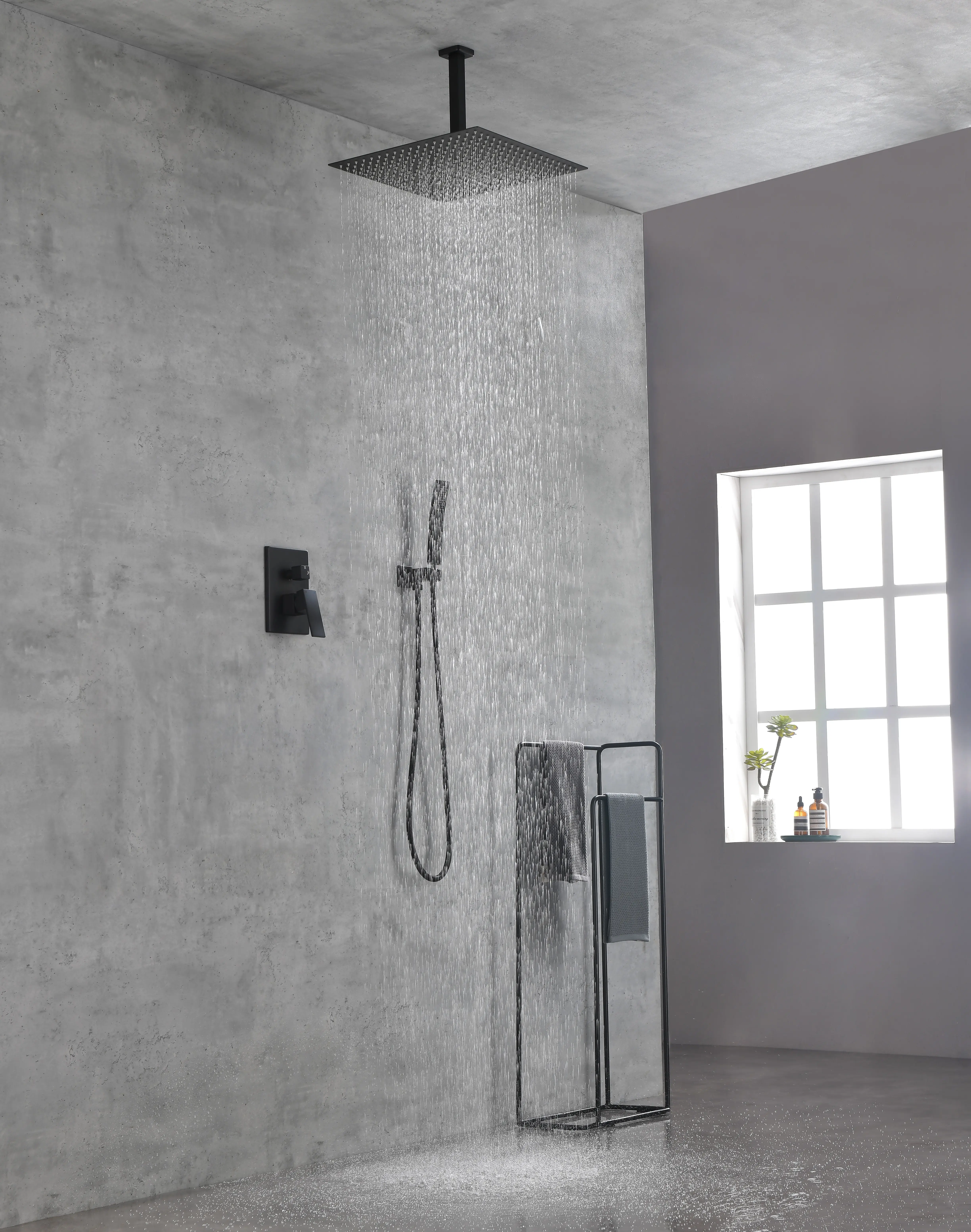 16-In Ceiling-Mount Rain Shower Head Combo Set - Silicone Self-Cleaning Feature, American Standard Pipe Connections, Handheld Unit, Easy-Install Design, Natural Shower Experience, Natural Experience