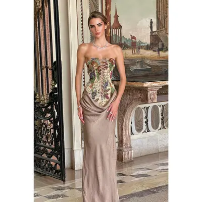 beba dress Beba, Black & Gold Floral Viscose Long Sleeve Dress