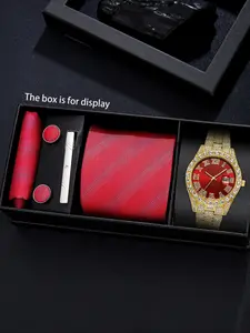 6pcs Men's Quartz Watch Set, Includes Tie, Handkerchief, Cufflinks, Tie Clip, Perfect for Business, Gifts for Holidays, Comes with Gift Box