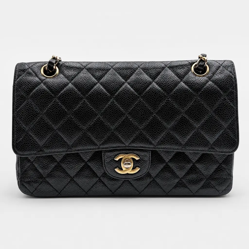 Pre-owned CHANEL france Shoulder Bags H1 Classic Flap (CF) Medium, black caviar leather with light gold hardwareH02736