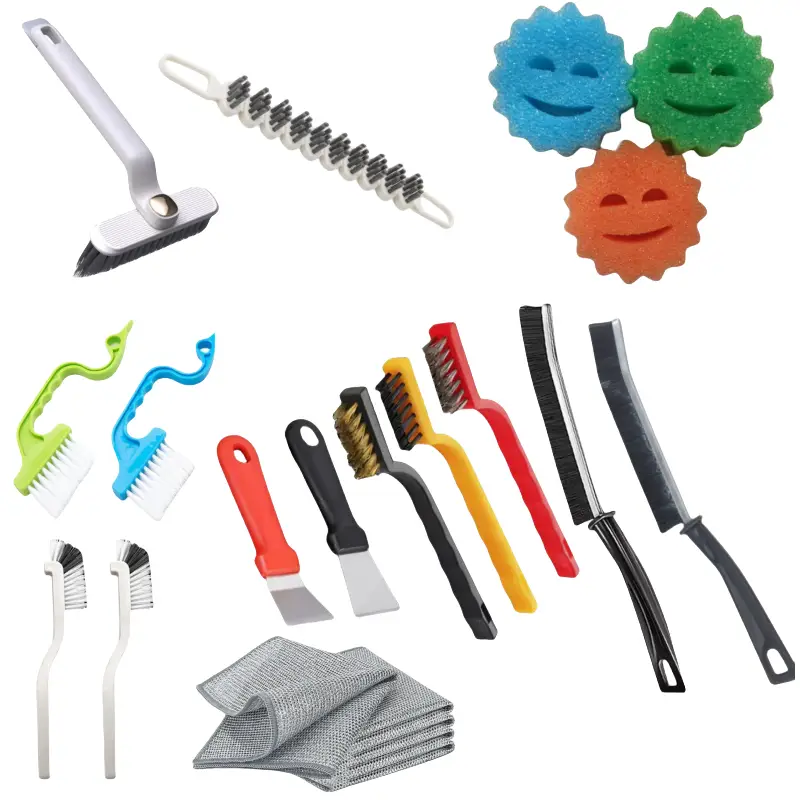 21pcs Home Cleaning Brush Set with Dish Sponges & Washing Rags for Door Window Track Sliding Corner Scouring Multipurpose Cleaning Tools