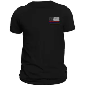 Thin Red Blue Green Line Flag Front Heart Side Print T-Shirt Casual Crewneck