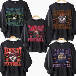 New Retro Style Varsity All Team Football Animal Crewneck Sweatshirt - Gildan Black Color, Long Sleeve, Medium Clothing Length - Spirit Animal Football, Sports Hometown, Menswear, All Sizes RP8