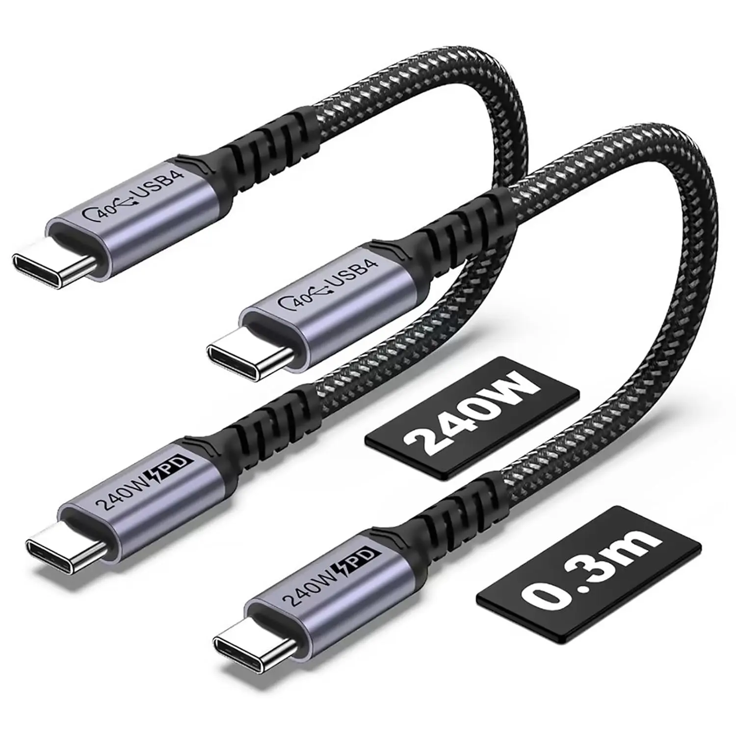 1FT USB 4  2 Packs, 240W USB C to USB C , 40Gbps High Speed Data Transfer and Single 8K or Dual 4K Display Video Output Compatible with Thunderbolt 4, MacBook Pro,  15/16 Plus