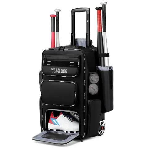 Lightweight Softball Equipment Bag with Patented Wheels, Fence Hook, Shoe Compartment, Sunglasses Slot, Helmet, Batting Gloves Storage, 600D Fabric Resists Wear, Cleats Stay Sorted, Durable Zippers Keep Gear Secure - Ideal for TBall Practice, Great Gift