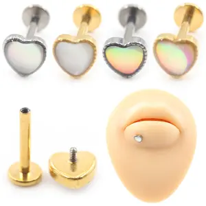 Alisouy 1PC Titanium Heart S Internally Threaded Labret Lip Rings Ear Stud Tragus Cartilage Earrings Body Piercing Jewelry
