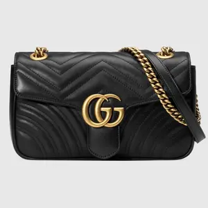Pre-owned GUCCI Leather Crossbody Bags GG Marmont small matelassé shoulder bag, Black