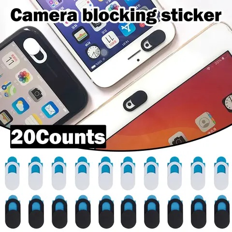 20-Count Slim Custom Sticker Attachment Webcam Covers - Adhesive Stick, Compact ABS Plastic Tech Accessories, Privacy Security Guard for Laptops, Tablets (10 Black, 10 White)