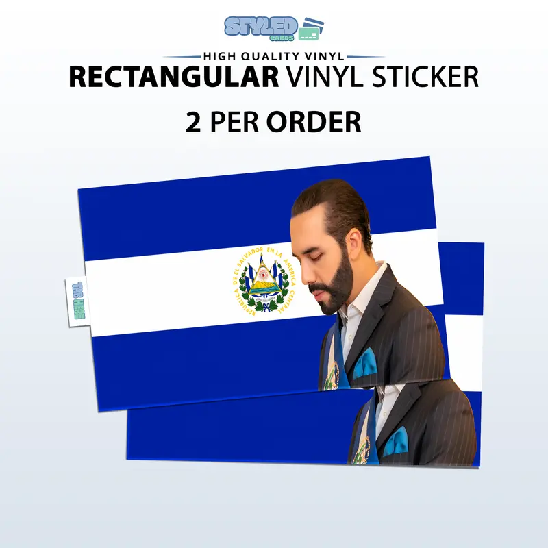 El Salvador flag with bukele rectangular vinyl sticker