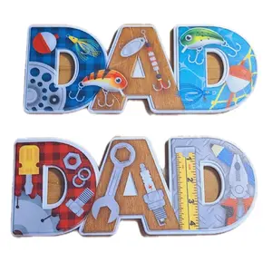 Fathers Day Cake Toppers - Colorful 'DAD' Letters with Fishing & Tool Designs for Special Occasions