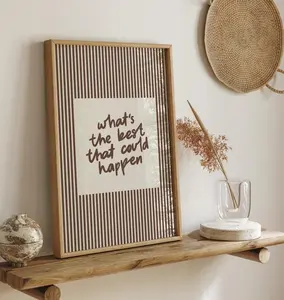 Striped Wall Art Retro Beige Brown Print Whats the Best That Could Happen Motivational Inspirational Quote Poster