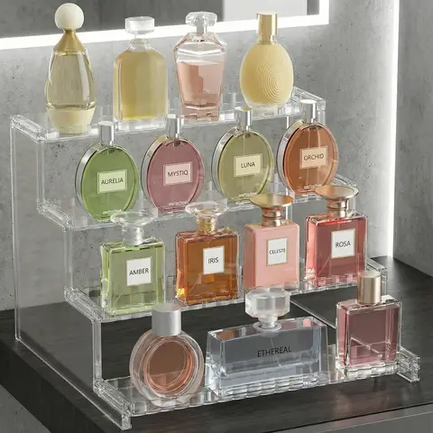 Lifewit 12-In 4-Tier Perfume Fragrance Cologne Display Rack with Decorative Fences, Makeup Organizer for Vanity
