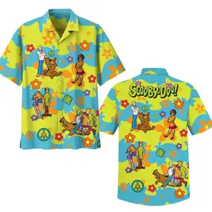 Sco0by D0o Hawaiian Shirt, Cartoon Style Tropical Short Sleeve Shirt, Summer Aloha Button Down Shirt, Gift for Him or Her