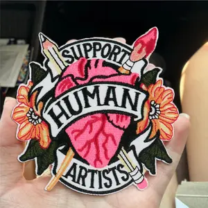Embroidered Patch Sew-On Support Human Artists Design, Durable & Stylish Fabric Repair Accessory for Clothes Jackets Hats, Heart Embroidery, Floral Embroidery Design