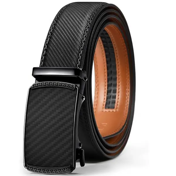 VGQMBU Men's Leather Ratchet Belt with Adjustable Buckle - Trim to Fit for Dress, Casual Daily Use, Adjustable Buckle Men's Belts